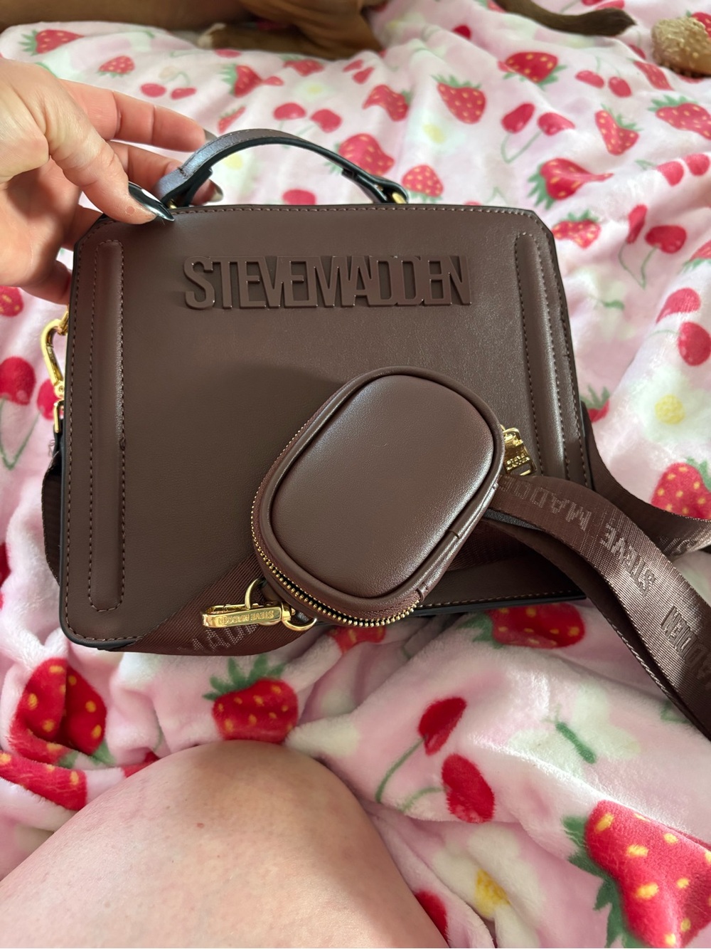 Steve Madden Brown Crossbody Top-Handle Bag with Detachable Strap